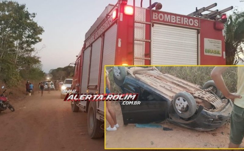 Carro ocupado por 03 pessoas capota na zona rural de Rolim de Moura