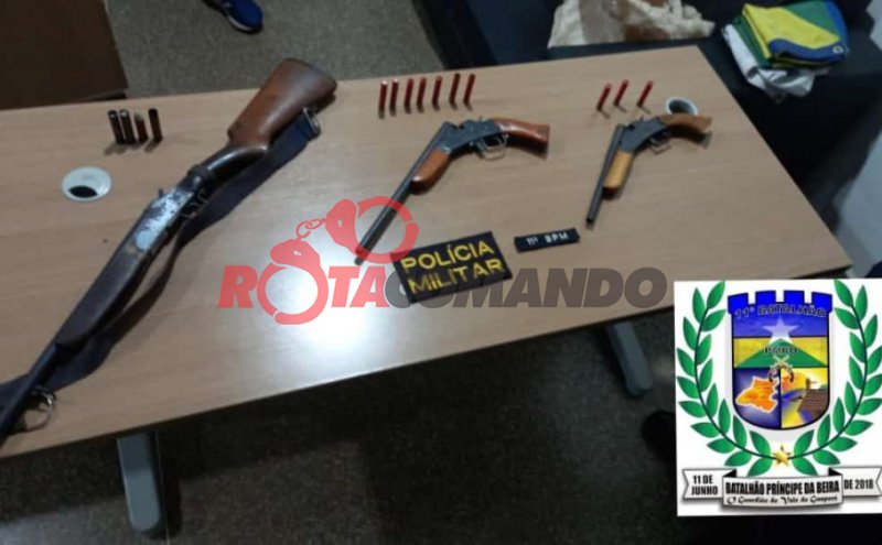 Três são presos por caça ilegal de animal silvestre e porte ilegal de arma de fogo em Alvorada do Oeste /RO.