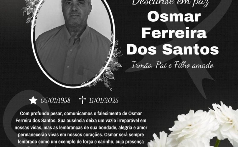 São Francisco do Guaporé -Comunicamos o falecimento de Osmar Ferreira dos Santos.