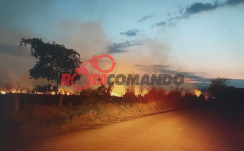 Incêndio de grandes proporções atinge pastagem em Costa Marques (RO)